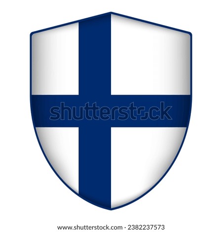 Finland flag in shield shape. Vector illustration.