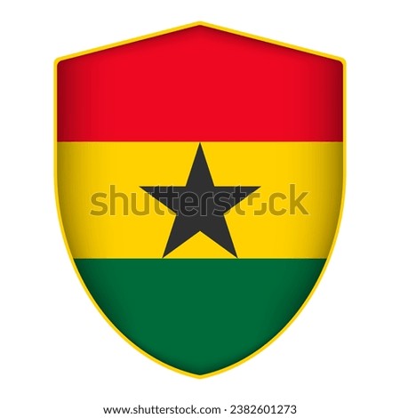 Ghana flag in shield shape. Vector illustration.