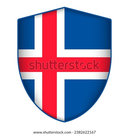 Iceland flag in shield shape. Vector illustration.