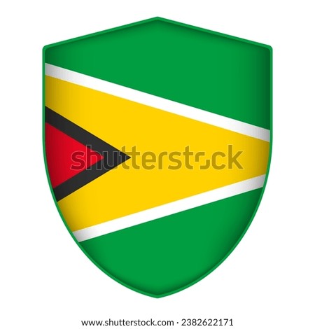 Guyana flag in shield shape. Vector illustration.