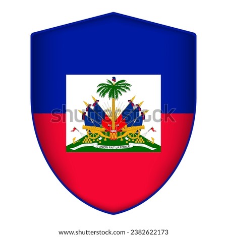 Haiti flag in shield shape. Vector illustration.