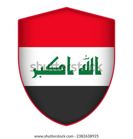 Iraq flag in shield shape. Vector illustration.