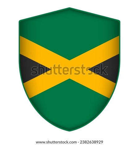 Jamaica flag in shield shape. Vector illustration.