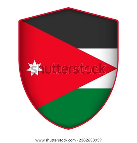 Jordan flag in shield shape. Vector illustration.