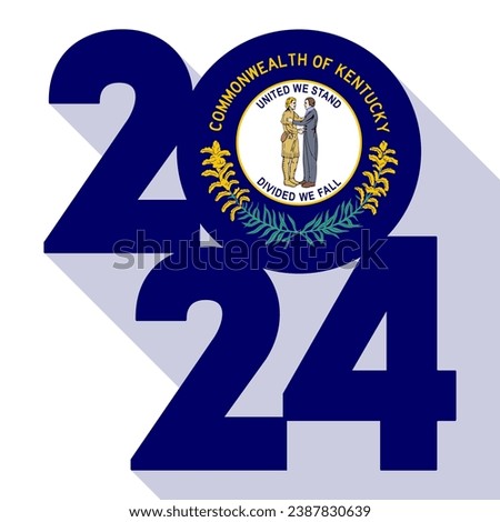 2024 long shadow banner with Kentucky state flag inside. Vector illustration.