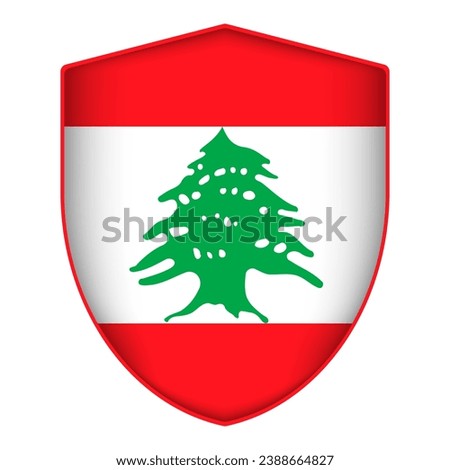 Lebanon flag in shield shape. Vector illustration.