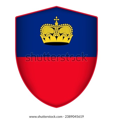 Liechtenstein flag in shield shape. Vector illustration.