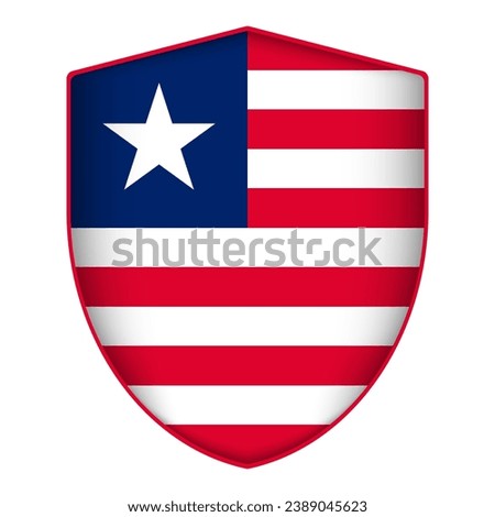 Liberia flag in shield shape. Vector illustration.