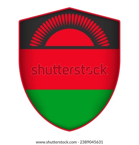 Malawi flag in shield shape. Vector illustration.