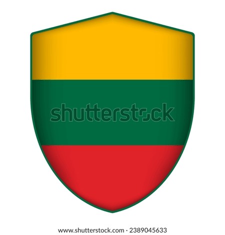 Lithuania flag in shield shape. Vector illustration.