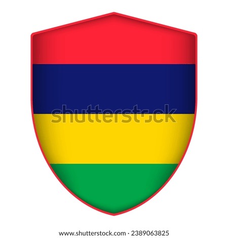 Mauritius flag in shield shape. Vector illustration.