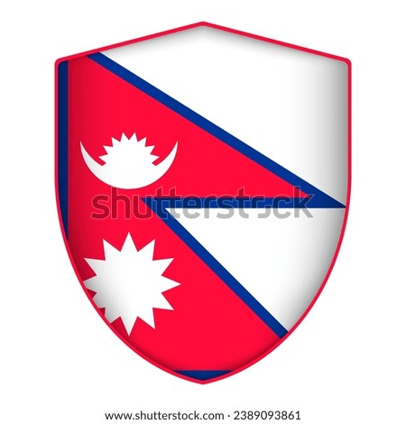 Nepal flag in shield shape. Vector illustration.