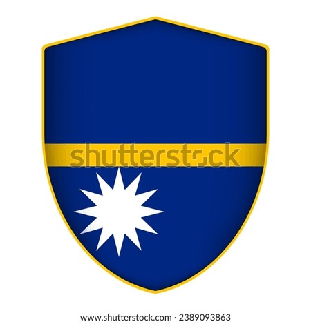 Nauru flag in shield shape. Vector illustration.