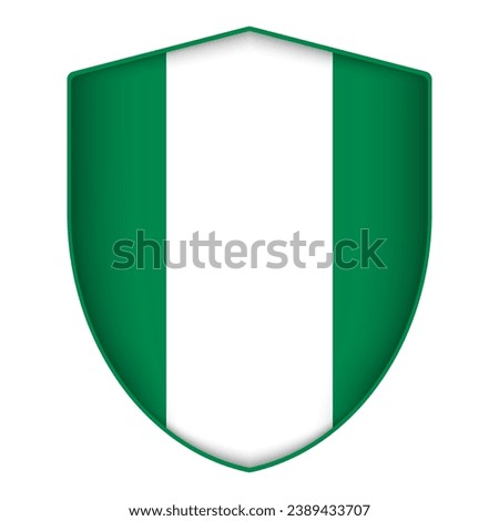 Nigeria flag in shield shape. Vector illustration.