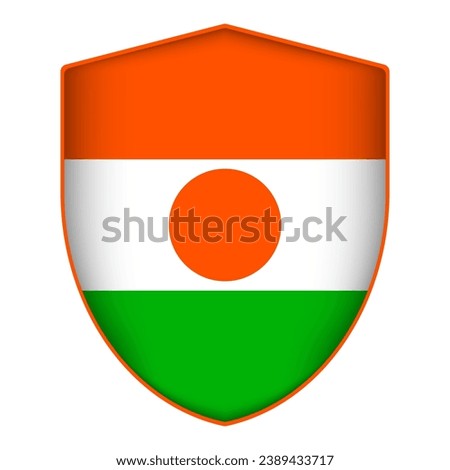 Niger flag in shield shape. Vector illustration.