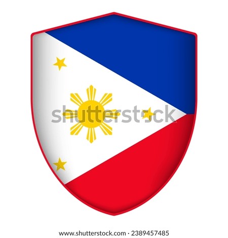 Philippines flag in shield shape. Vector illustration.