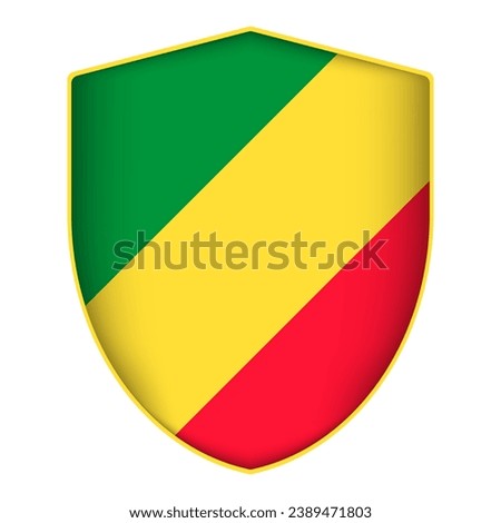 Republic of the Congo flag in shield shape. Vector illustration.