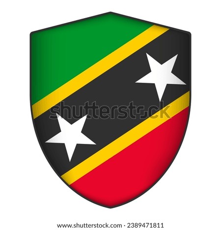 Saint Kitts and Nevis flag in shield shape. Vector illustration.