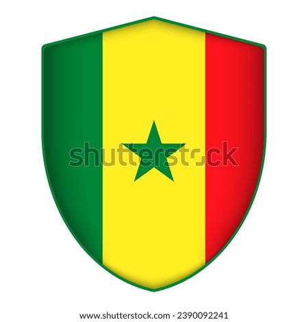 Senegal flag in shield shape. Vector illustration.