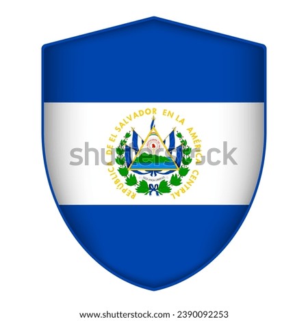 El Salvador flag in shield shape. Vector illustration.