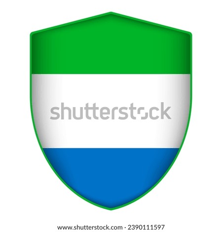 Sierra Leone flag in shield shape. Vector illustration.