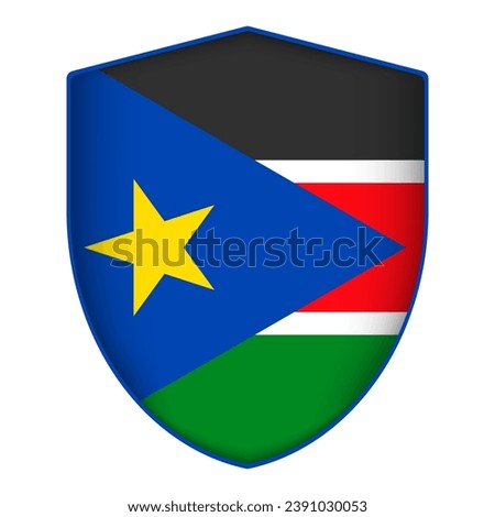 South Sudan flag in shield shape. Vector illustration.