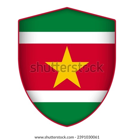 Suriname flag in shield shape. Vector illustration.