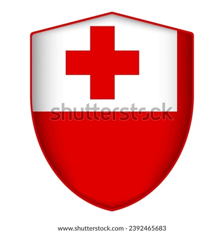 Tonga flag in shield shape. Vector illustration.
