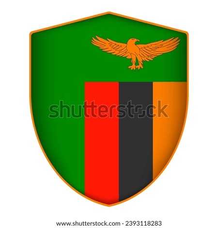 Zambia flag in shield shape. Vector illustration.