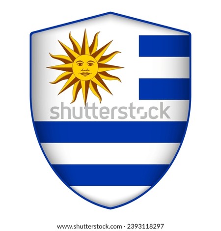 Uruguay flag in shield shape. Vector illustration.