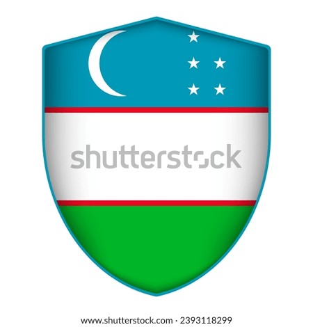 Uzbekistan flag in shield shape. Vector illustration.