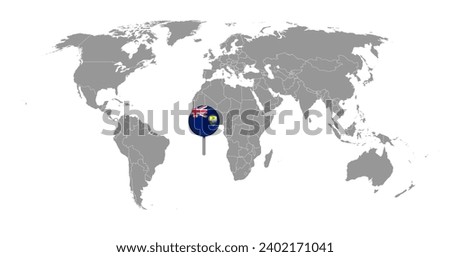 Pin map with Saint Helena, Ascension and Tristan da Cunha flag on world map. Vector illustration.