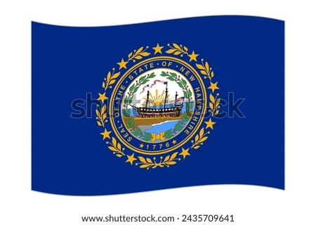 Waving flag of the New Hampshire state. Vector illustration.