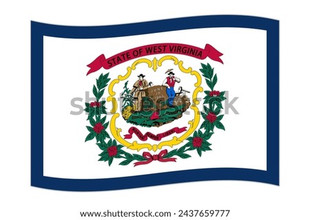 Waving flag of the West Virginia state. Vector illustration.