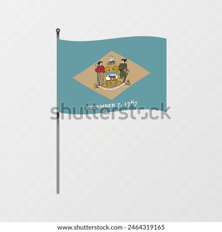 Delaware state flag on flagpole. Vector illustration.