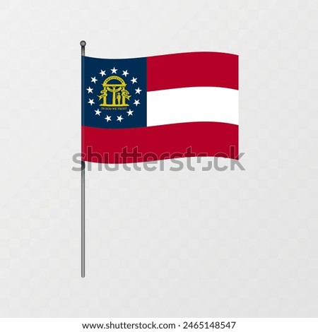 Georgia state flag on flagpole. Vector illustration.