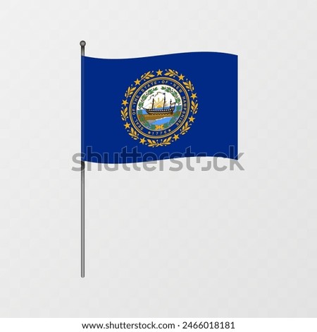 New Hampshire state flag on flagpole. Vector illustration.