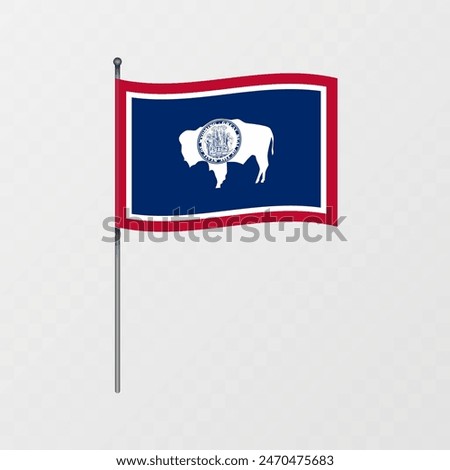 Wyoming state flag on flagpole. Vector illustration.