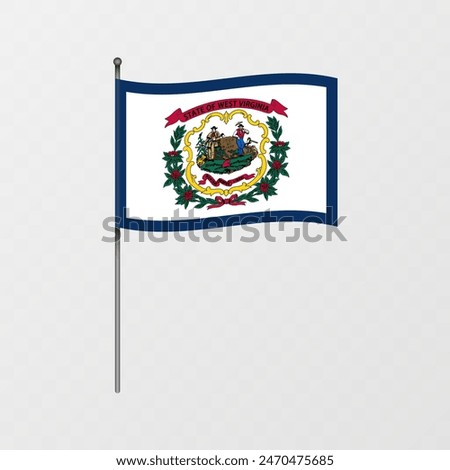 West Virginia state flag on flagpole. Vector illustration.