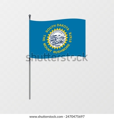 South Dakota state flag on flagpole. Vector illustration.