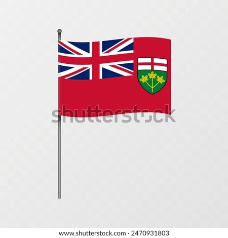 Ontario province flag on flagpole. Vector illustration.