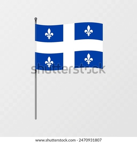 Quebec province flag on flagpole. Vector illustration.