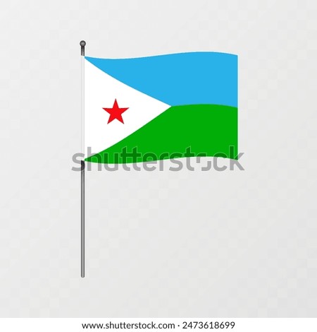 Djibouti flag on flagpole. Vector illustration.