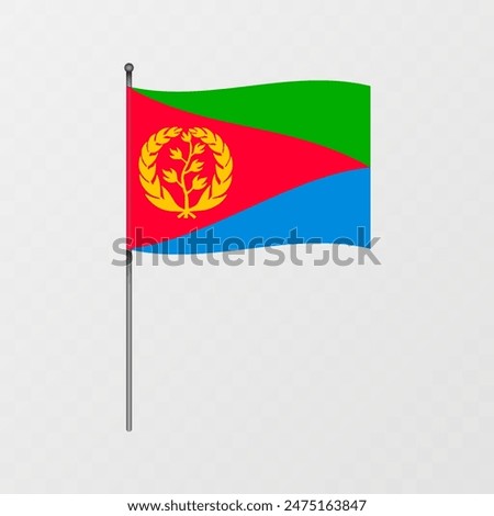 Eritrea flag on flagpole. Vector illustration.