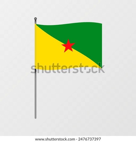 French Guiana flag on flagpole. Vector illustration.