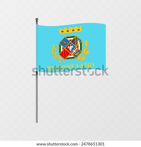 Lazio region flag on flagpole. Vector illustration.