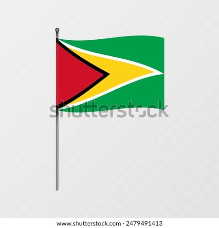Guyana flag on flagpole. Vector illustration.
