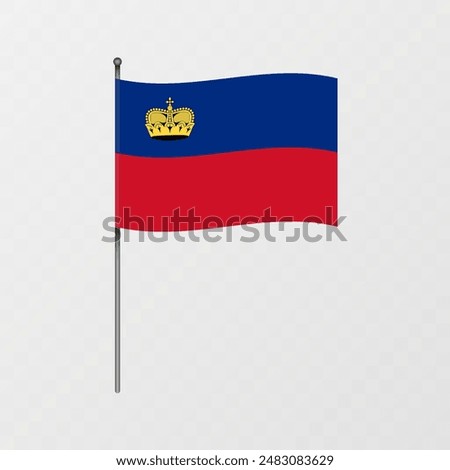 Liechtenstein flag on flagpole. Vector illustration.