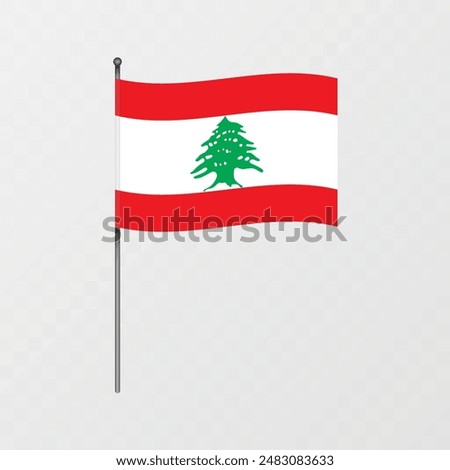 Lebanon flag on flagpole. Vector illustration.