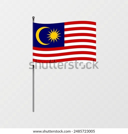 Malaysia flag on flagpole. Vector illustration.